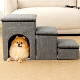 FURRYPAWS Hondentrap voor bed, bank, trappen en oprit, multifunctionele hondentrap met opbergdozen, huisdierbed en huis voor kleine honden en kittens, ideaal voor gebruik binnenshuis