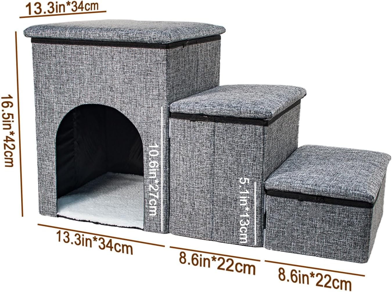 FURRYPAWS Hondentrap voor bed, bank, trappen en oprit, multifunctionele hondentrap met opbergdozen, huisdierbed en huis voor kleine honden en kittens, ideaal voor gebruik binnenshuis