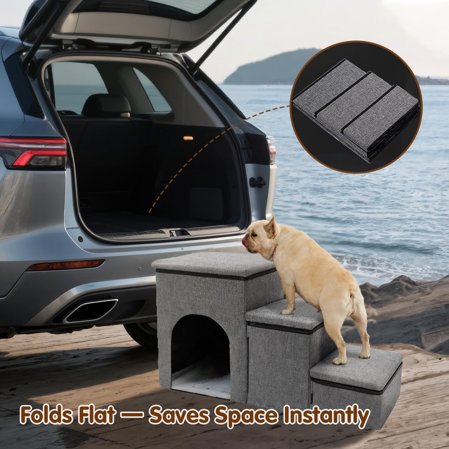 FURRYPAWS Hondentrap voor bed, bank, trappen en oprit, multifunctionele hondentrap met opbergdozen, huisdierbed en huis voor kleine honden en kittens, ideaal voor gebruik binnenshuis