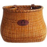 Fietsmand voor dames, strandcruiser of scooter, de originele rieten fietsmanden met ingebouwde bekerhouder voor voorstuur - klassieke vintage stijl, handgemaakt, natuurlijk rotan rieten