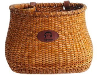 Fietsmand voor dames, strandcruiser of scooter, de originele rieten fietsmanden met ingebouwde bekerhouder voor voorstuur - klassieke vintage stijl, handgemaakt, natuurlijk rotan rieten