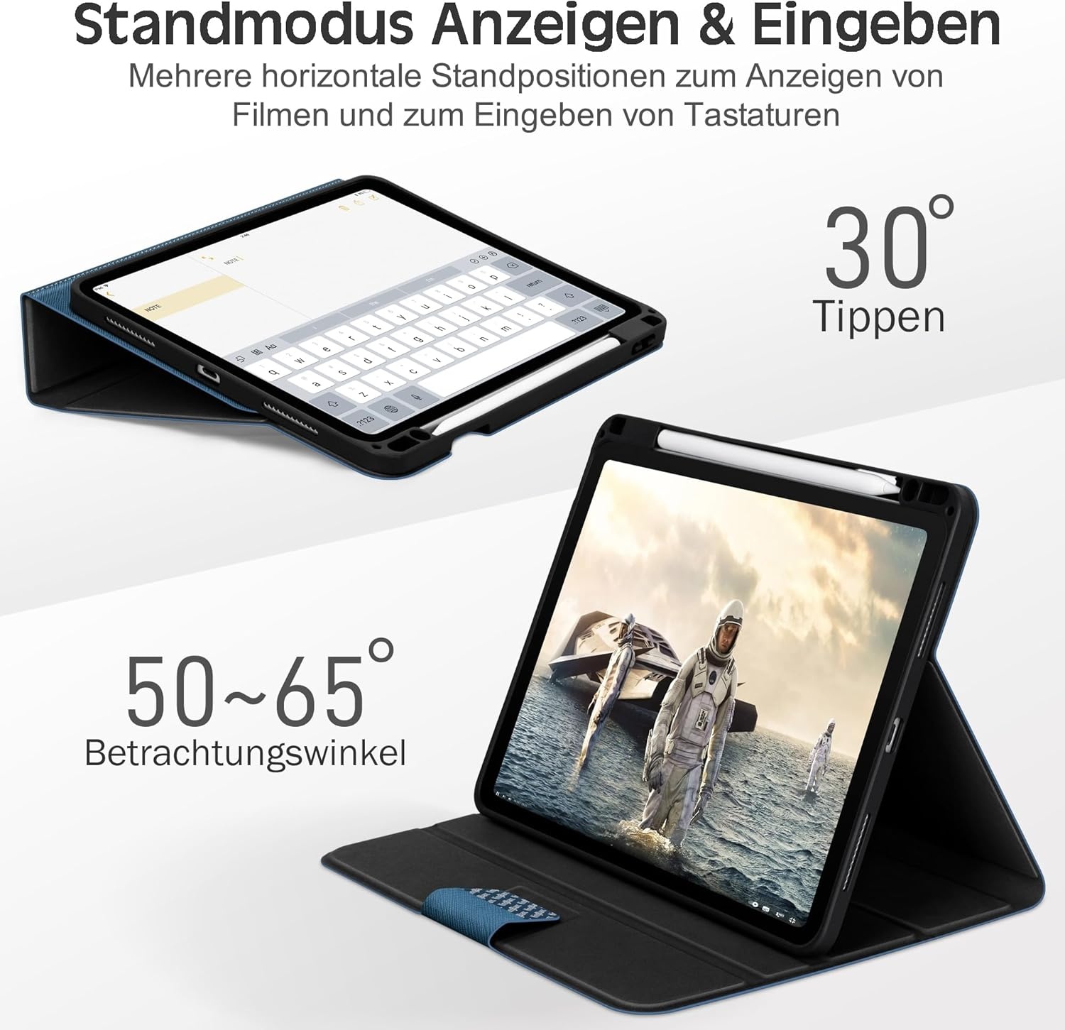 KingBlanc Hoes voor iPad Air 11 inch (2024 M2), Air 5e Gen (2022) & Air 4e Gen (2020) 10.9 inch, met Pencilhouder, Blauw