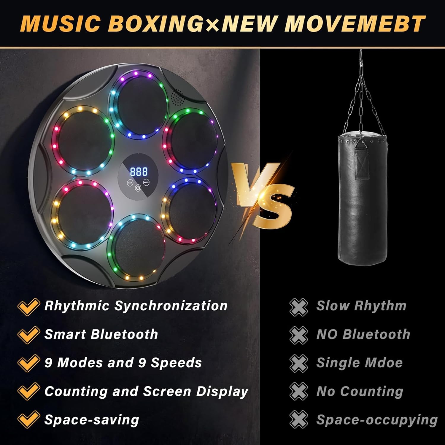 TODO Music Boxing Machine, slimme Bluetooth LED muziekboxmachine, 9 snelheidsmodi en kleurrijke lichten, voor kinderen en volwassenen, kerstcadeau