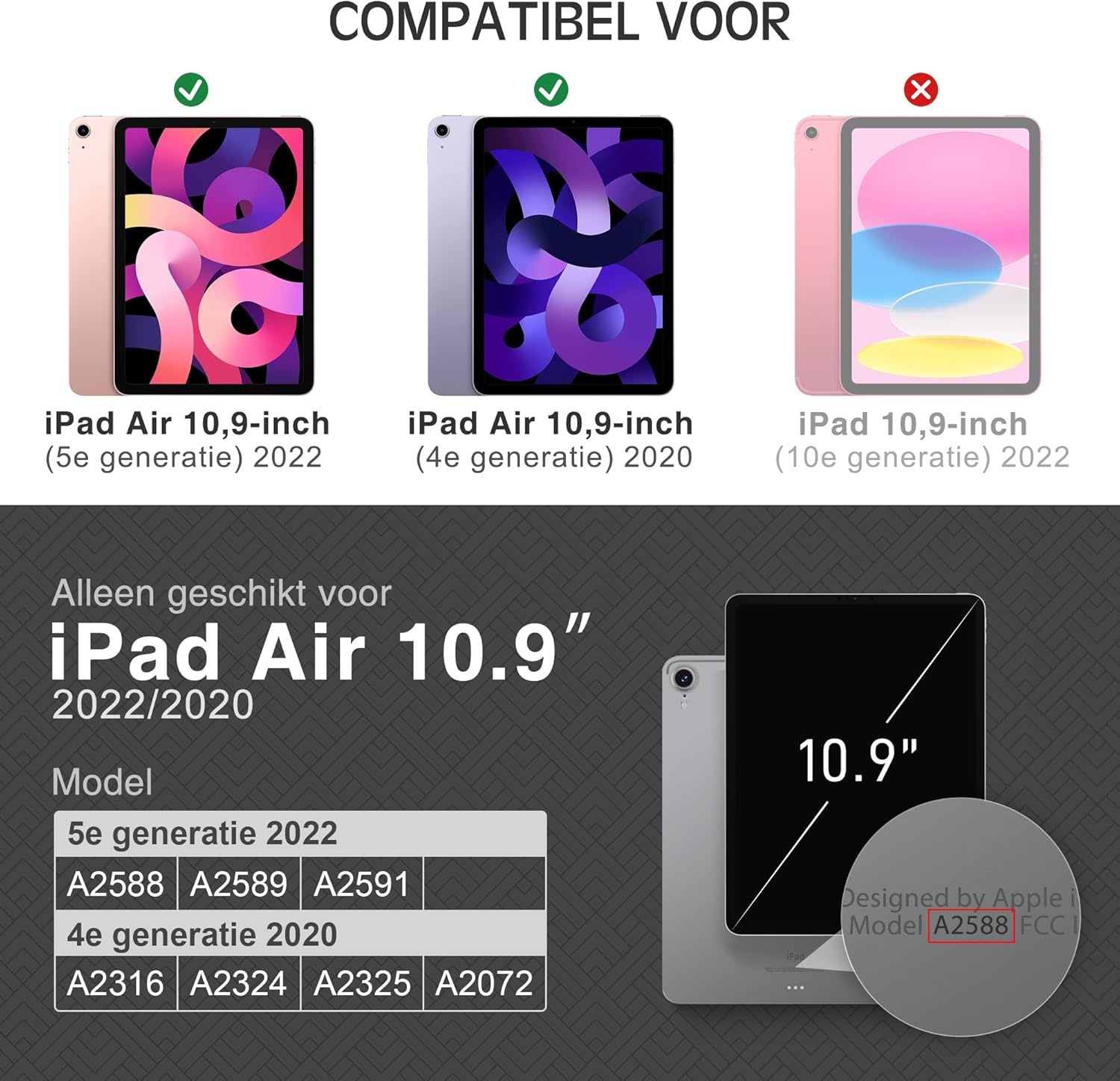 KingBlanc Hoes voor iPad Air 5e/4e generatie 2022/2020 met Apple Pencil-houder, veganistisch leer Smart Folio, verstelbare multi-standaard, Case voor iPad Air 10,9" - zwart