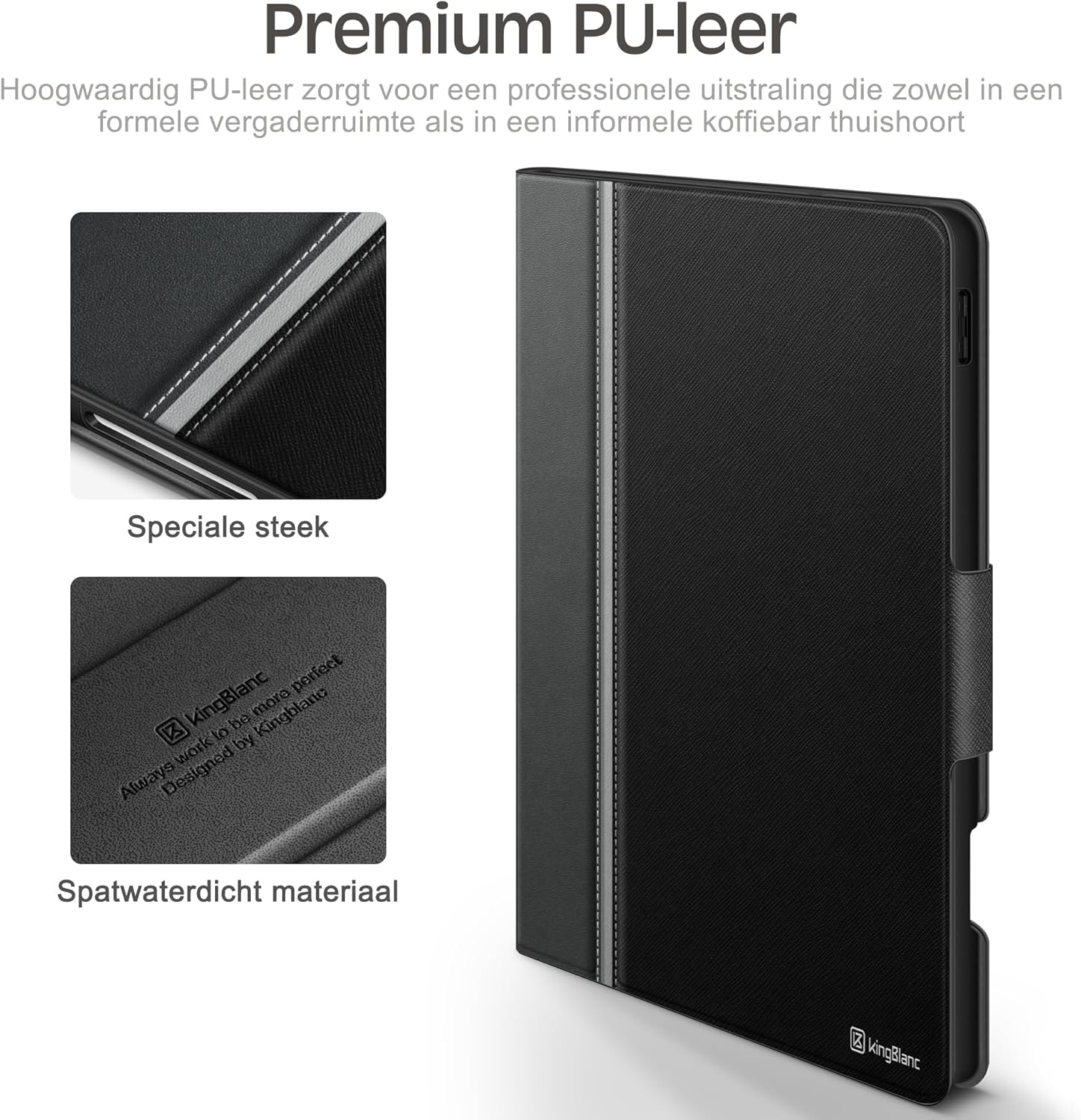 KingBlanc Hoes voor iPad Air 5e/4e generatie 2022/2020 met Apple Pencil-houder, veganistisch leer Smart Folio, verstelbare multi-standaard, Case voor iPad Air 10,9" - zwart