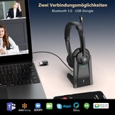 Earbay Draadloze headset, draadloze headset met microfoon mute-schakelaar voor pc/kantoor/zoom/Skype/Laptop/Meeting