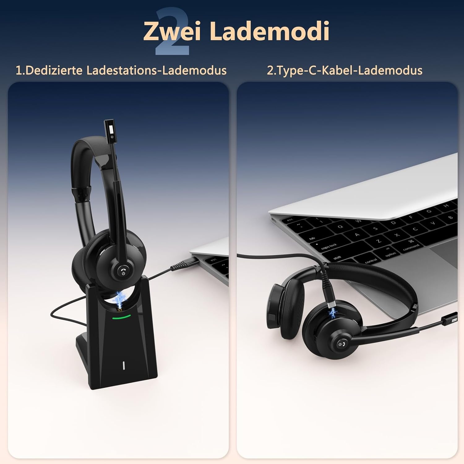 Earbay Draadloze headset, draadloze headset met microfoon mute-schakelaar voor pc/kantoor/zoom/Skype/Laptop/Meeting