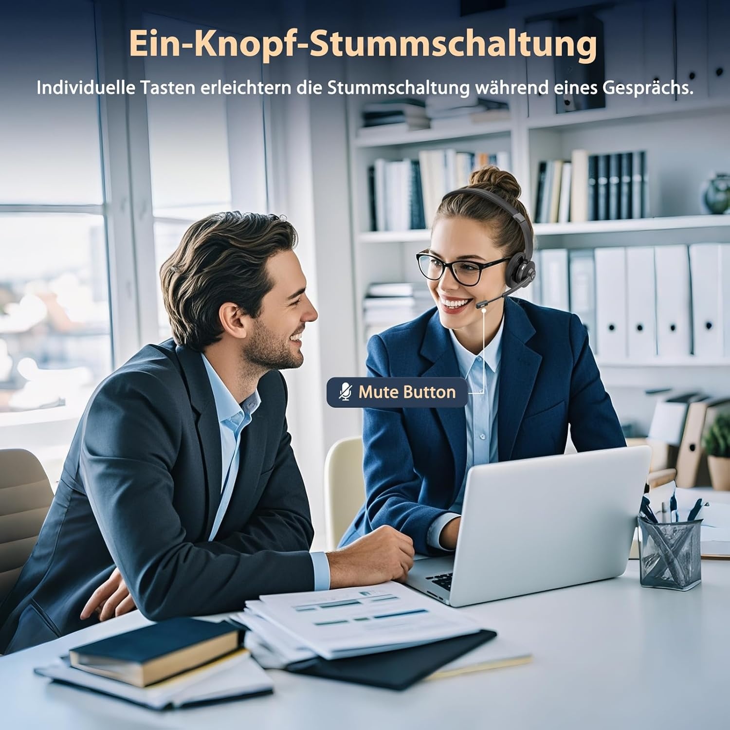 Earbay Draadloze headset, draadloze headset met microfoon mute-schakelaar voor pc/kantoor/zoom/Skype/Laptop/Meeting