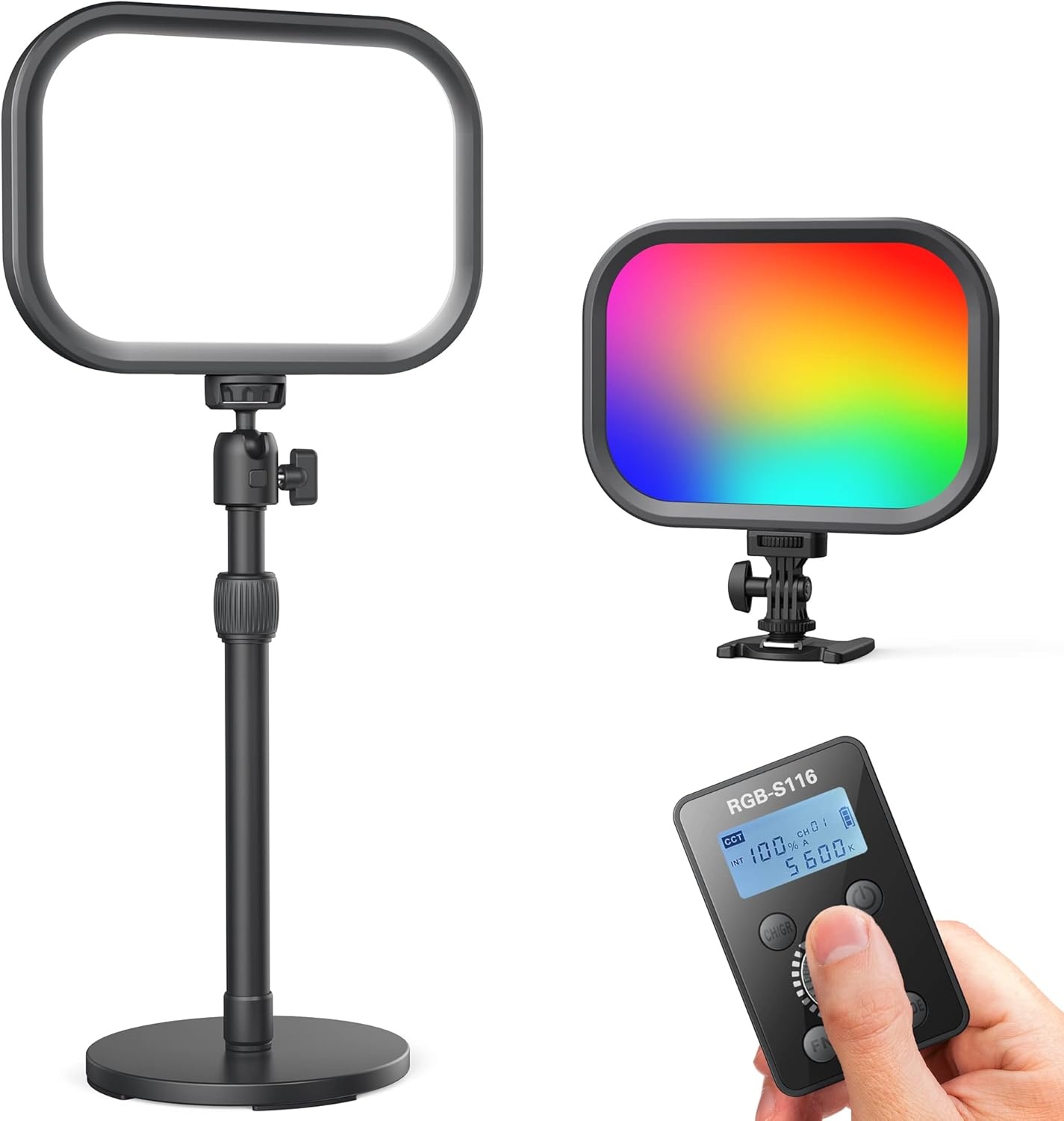 RALENO 20W RGB-sleutellamp, 1570 lux/0,5 m streaminglamp met 2,4G magnetische afstandsbediening en standaard, 2500-8500K verstelbare studiovideolamp voor video-opnames, gaming, YouTube Zoom, vergaderi