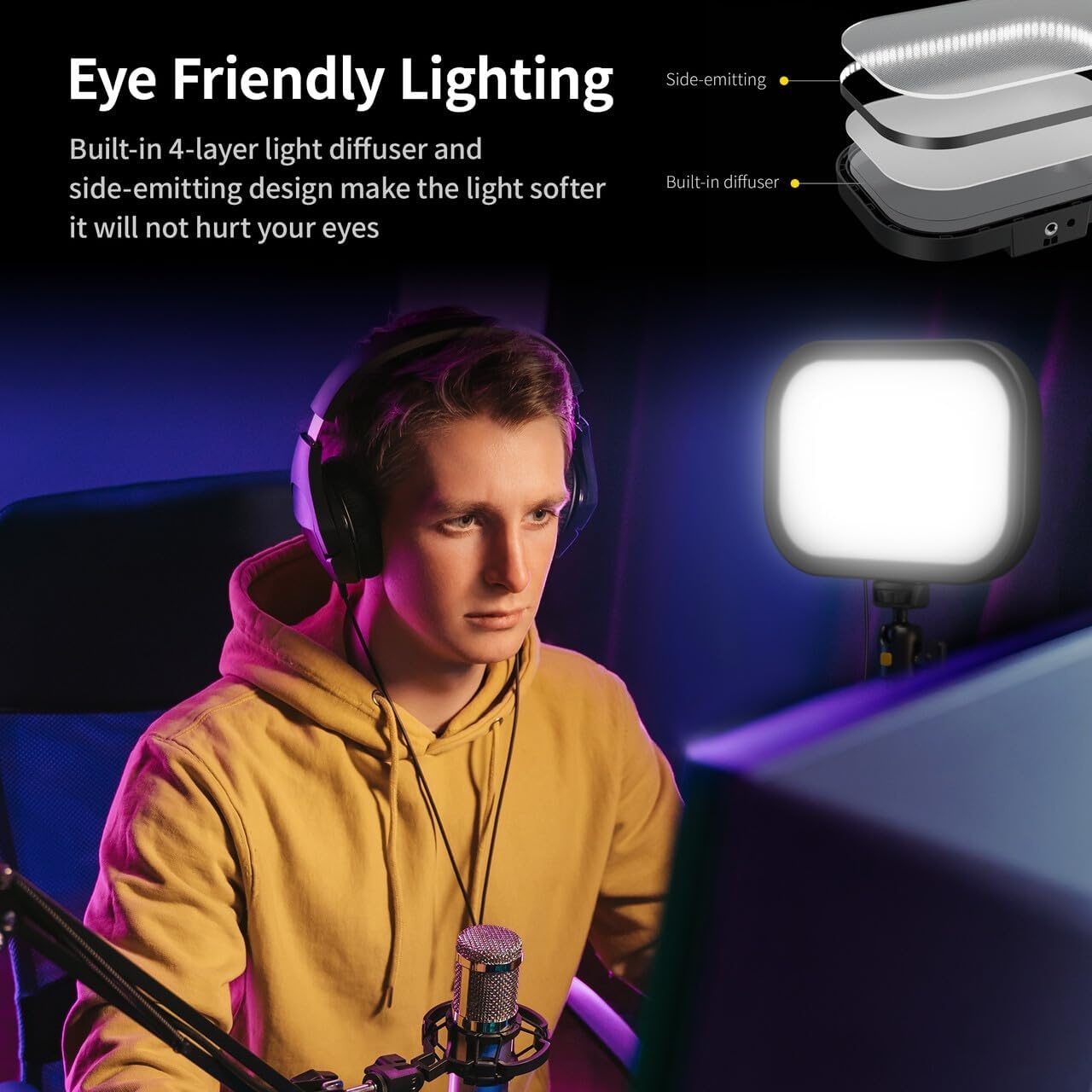RALENO 20W RGB-sleutellamp, 1570 lux/0,5 m streaminglamp met 2,4G magnetische afstandsbediening en standaard, 2500-8500K verstelbare studiovideolamp voor video-opnames, gaming, YouTube Zoom, vergaderi