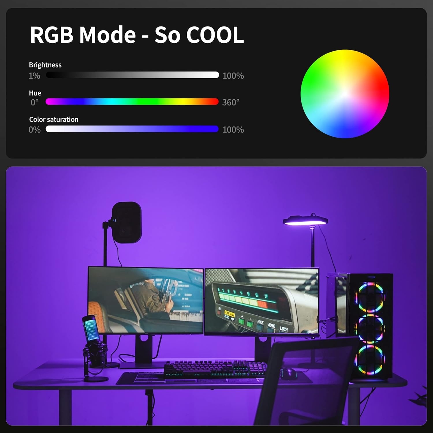 RALENO 20W RGB-sleutellamp, 1570 lux/0,5 m streaminglamp met 2,4G magnetische afstandsbediening en standaard, 2500-8500K verstelbare studiovideolamp voor video-opnames, gaming, YouTube Zoom, vergaderi