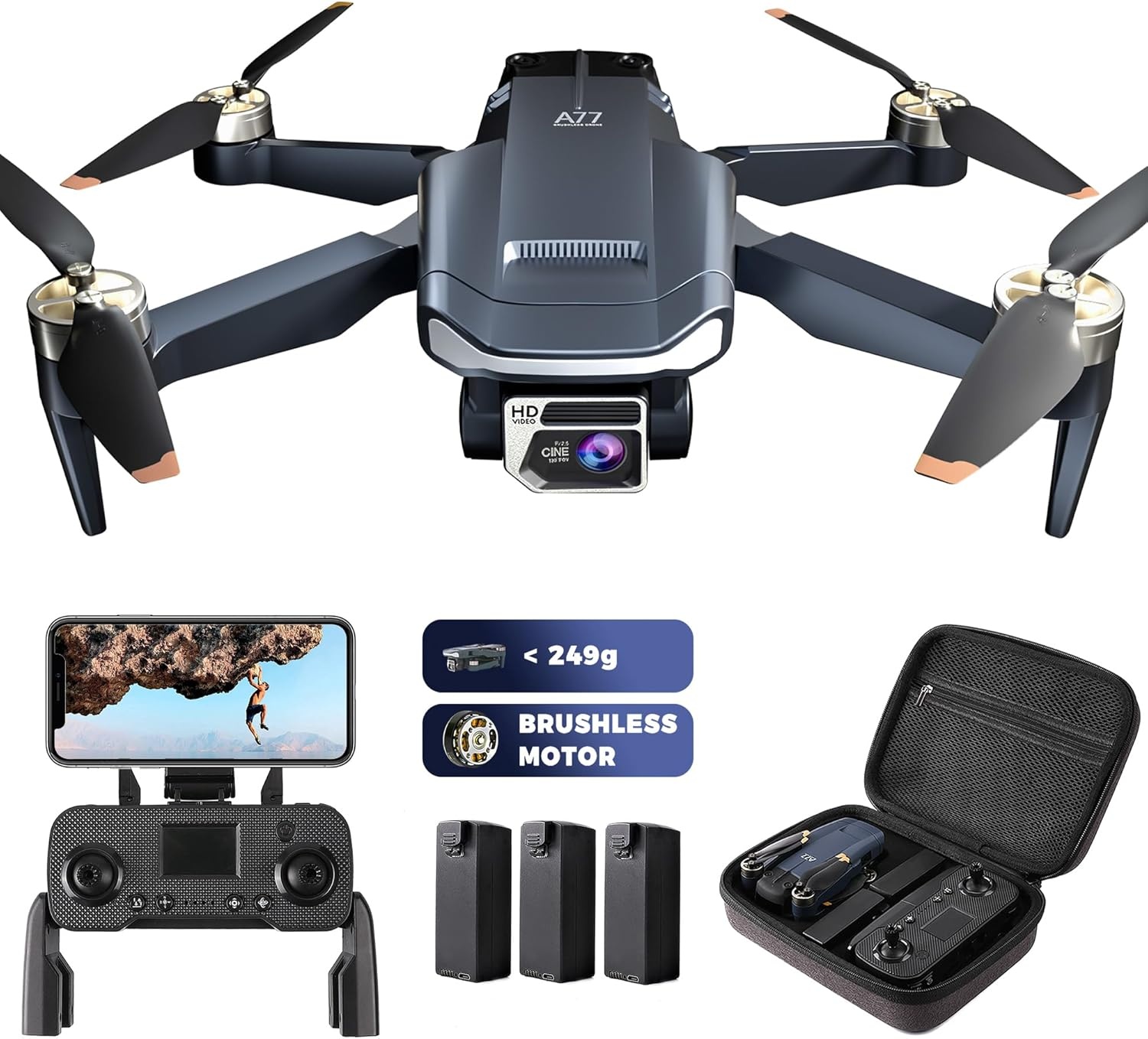 CHUBORY A77 Quadcopter Drone met 800m Bereik, 4K HD Camera en 84 Min. Vliegtijd (3 Batterijen)