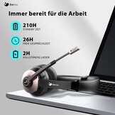 Draadloze headset, bluetooth-headset met microfoon en ruisonderdrukking en USB-dongle, draadloze hoofdtelefoon met microfoon, mute-schakelaar en laadstation voor computer/mobiele