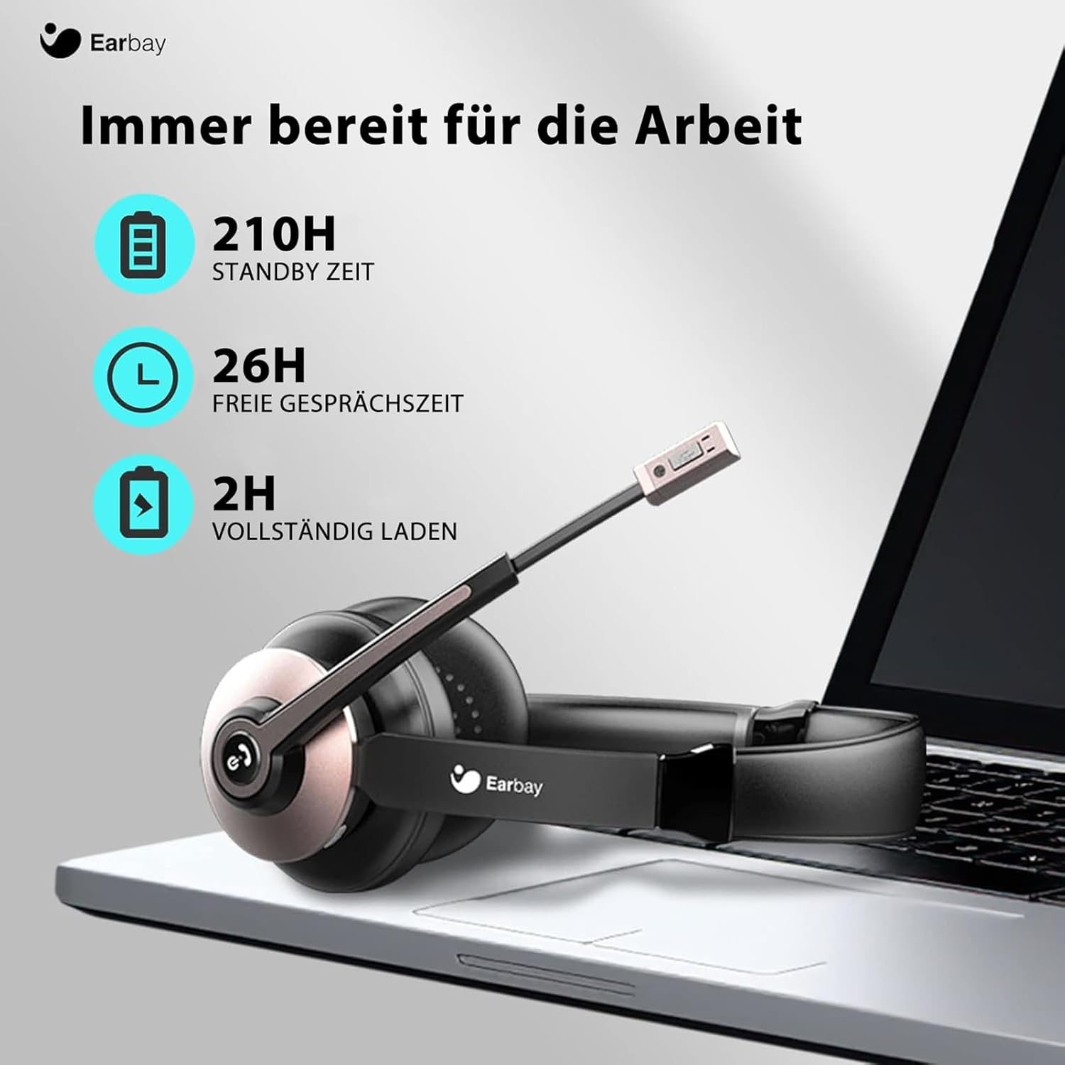 Draadloze headset, bluetooth-headset met microfoon en ruisonderdrukking en USB-dongle, draadloze hoofdtelefoon met microfoon, mute-schakelaar en laadstation voor computer/mobiele