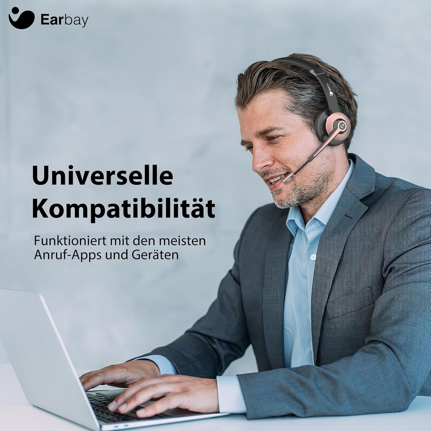 Draadloze headset, bluetooth-headset met microfoon en ruisonderdrukking en USB-dongle, draadloze hoofdtelefoon met microfoon, mute-schakelaar en laadstation voor computer/mobiele