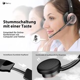 Draadloze headset, bluetooth-headset met microfoon en ruisonderdrukking en USB-dongle, draadloze hoofdtelefoon met microfoon, mute-schakelaar en laadstation voor computer/mobiele