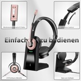Draadloze headset, bluetooth-headset met microfoon en ruisonderdrukking en USB-dongle, draadloze hoofdtelefoon met microfoon, mute-schakelaar en laadstation voor computer/mobiele