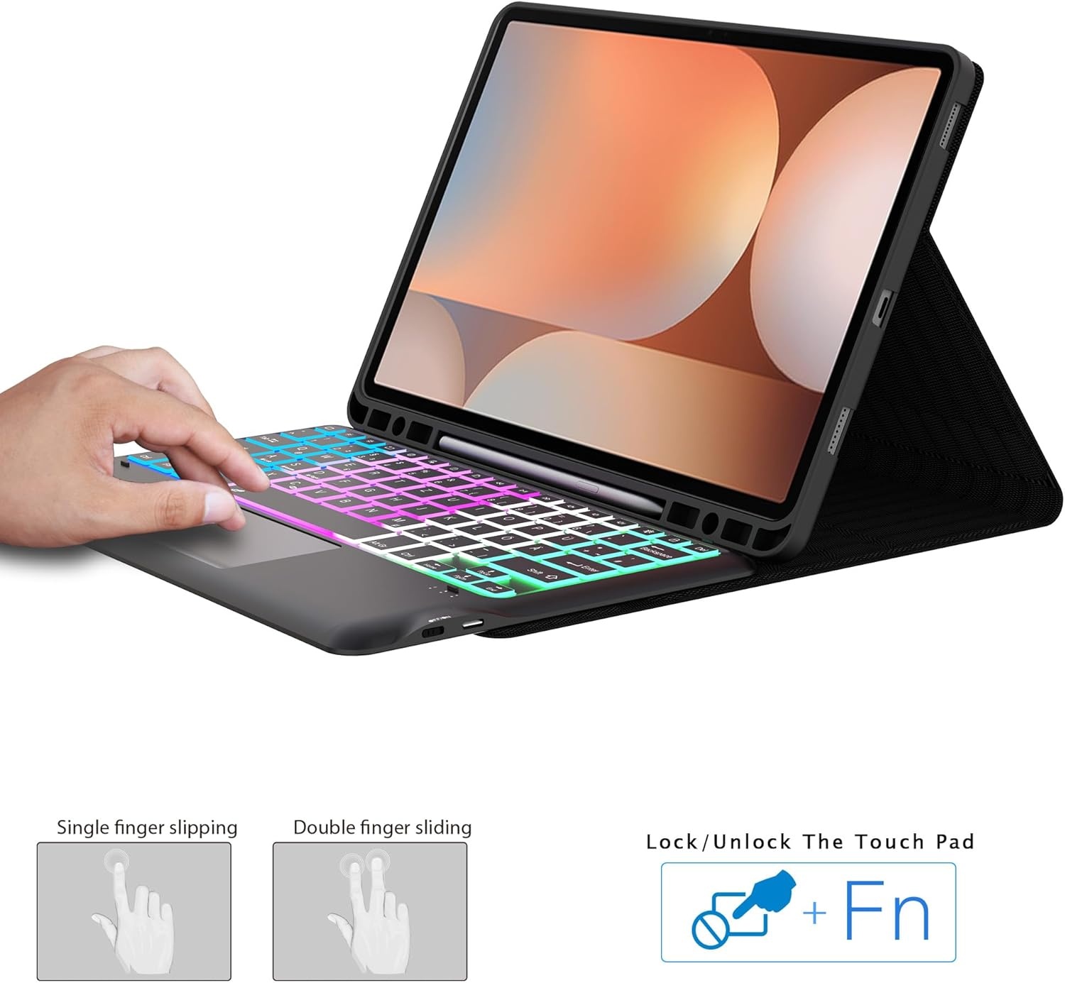 ROOFEI Galaxy Tab S9+ hoesje met toetsenbord, QWERTZ-lay-out, 12,4 inch Galaxy Tab S9 Plus toetsenbord met touchpad, 3-zone verlichting, doe-het-zelf toetsenbordhoes voor Samsung Galaxy Tab S9+/S9