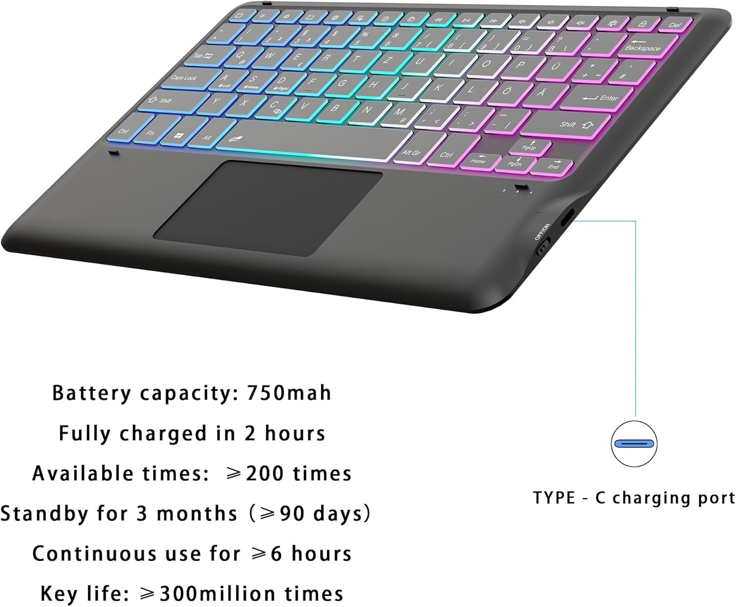 ROOFEI Galaxy Tab S9+ hoesje met toetsenbord, QWERTZ-lay-out, 12,4 inch Galaxy Tab S9 Plus toetsenbord met touchpad, 3-zone verlichting, doe-het-zelf toetsenbordhoes voor Samsung Galaxy Tab S9+/S9