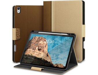 KingBlanc Hoesje voor iPad Air 11 inch (M3 2025/M2 2024) 7e/6e generatie, iPad Air 5e/4e generatie (11,9 inch, 2022/2020) met potloodhouder, PU lederen smart cover, automatisch waken/slapen, standaard