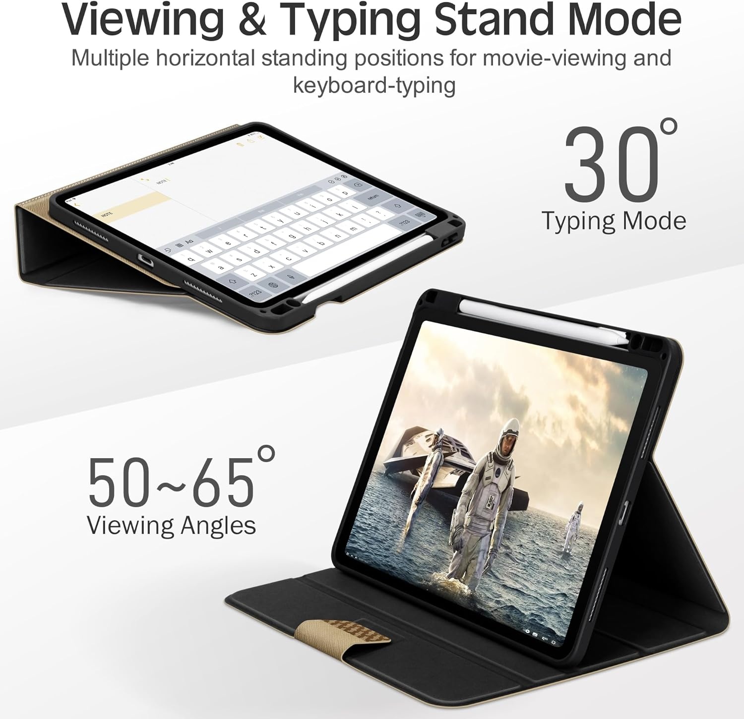 KingBlanc Hoesje voor iPad Air 11 inch (M3 2025/M2 2024) 7e/6e generatie, iPad Air 5e/4e generatie (11,9 inch, 2022/2020) met potloodhouder, PU lederen smart cover, automatisch waken/slapen, standaard