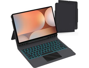 Toetsenbord hoes voor Samsung Galaxy Tab S10+/S9 FE+/S9+ Plus 12,4 inch: 7 kleuren verlichting en QWERTZ-lay-out toetsenbord met touchpad | Tab S9Plus/S10 Plus 5G tablet toetsenborden beschermhoes met