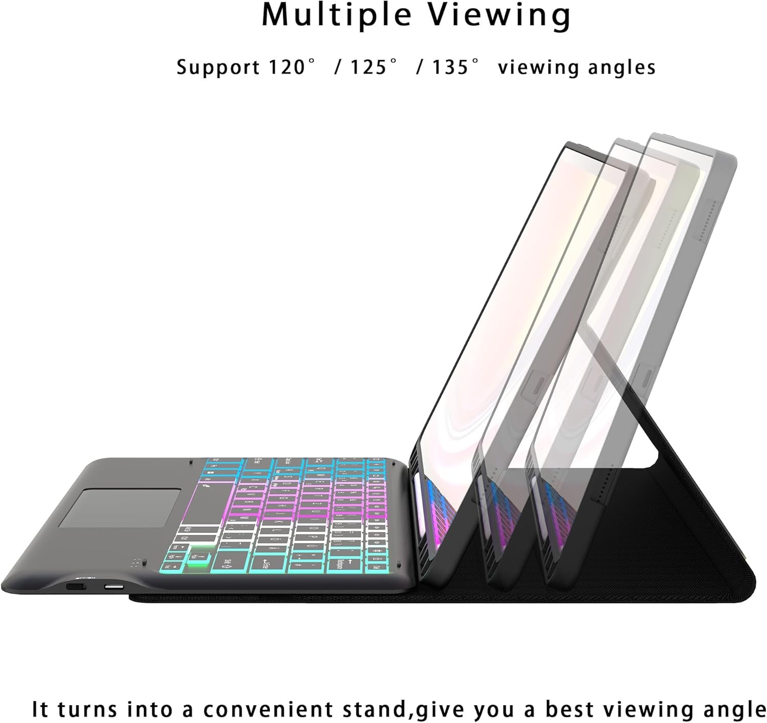 ROOFEI Galaxy Tab S9+ hoesje met toetsenbord, QWERTZ-lay-out, 12,4 inch Galaxy Tab S9 Plus toetsenbord met touchpad, 3-zone verlichting, doe-het-zelf toetsenbordhoes voor Samsung Galaxy Tab S9+/S9