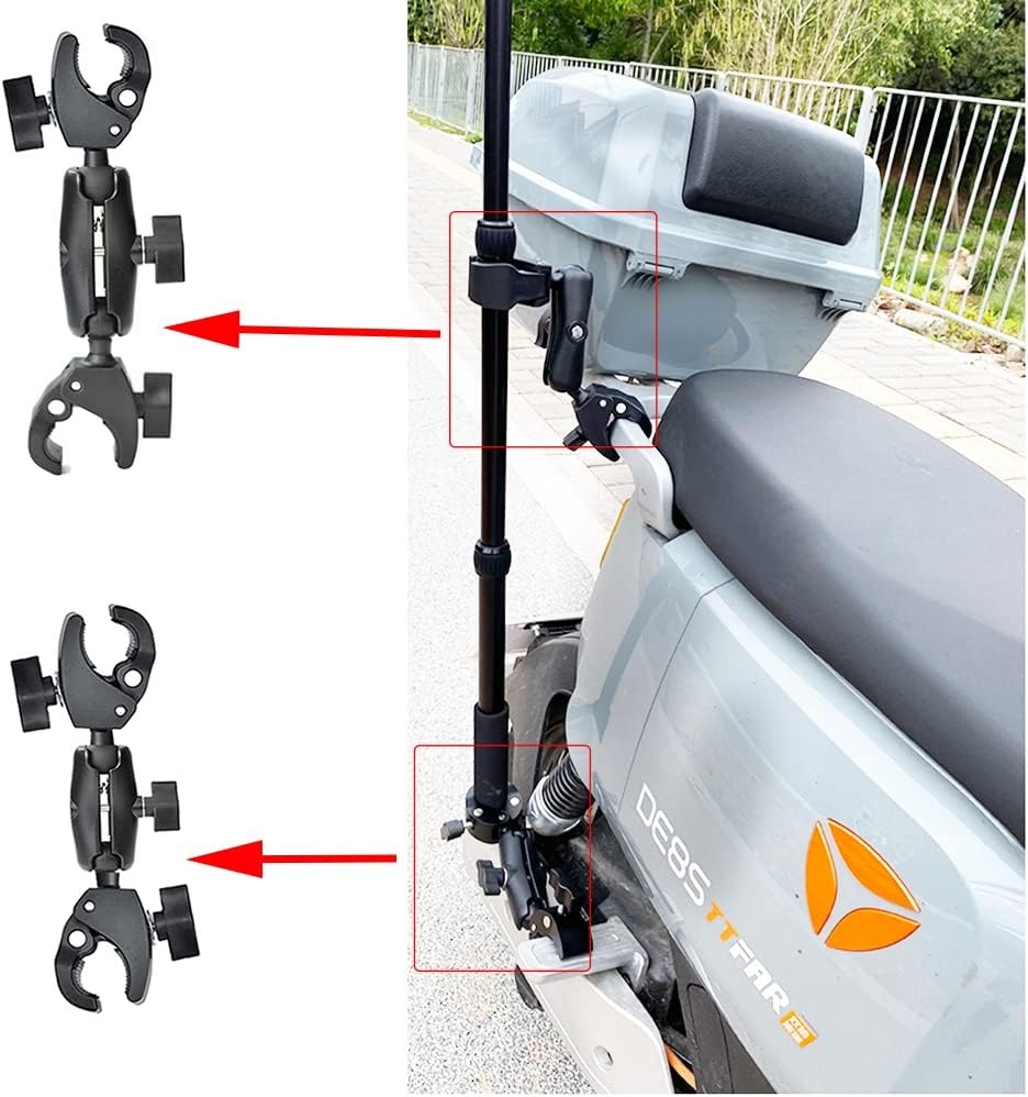 Fotoleey Camera Motorfietsbevestiging, compatibel met Insta360 X5/X4/X3/X2, GoPro Hero 13, Hero 12, dubbele klemset, derde persoon weergave