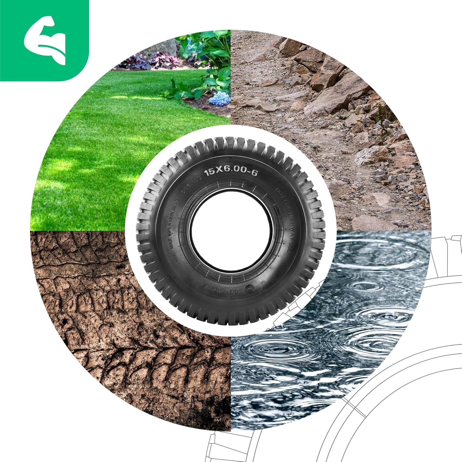 Gazonmaaier band 15x6.00-6 met binnenband - Turfprofiel NHS - Voor zitmaaier en tuinwagen