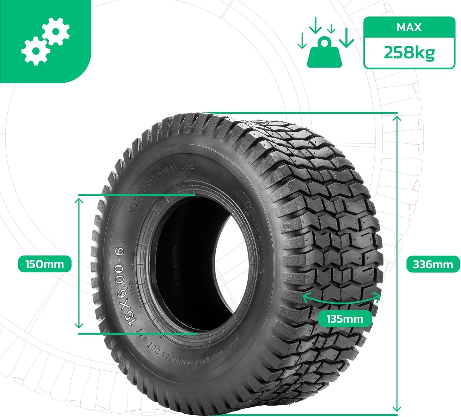 Gazonmaaier band 15x6.00-6 met binnenband - Turfprofiel NHS - Voor zitmaaier en tuinwagen