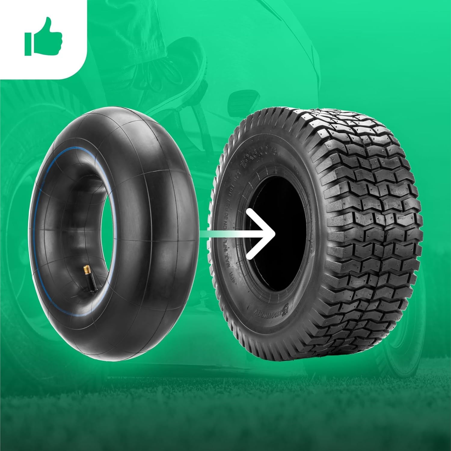 Gazonmaaier band 15x6.00-6 met binnenband - Turfprofiel NHS - Voor zitmaaier en tuinwagen