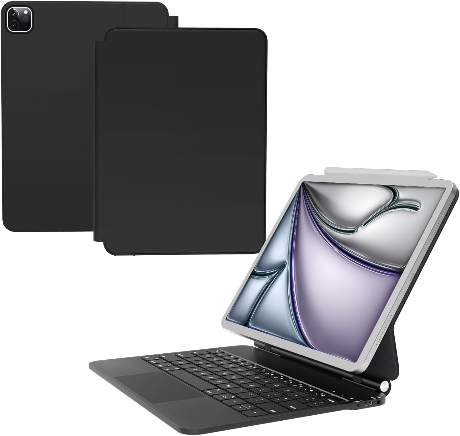 Nuflaz Toetsenbordhoes met Trackpad voor iPad Air 11" (M2) 2024 en iPad Pro 11" (Gen 1-4), Zwart Grijs