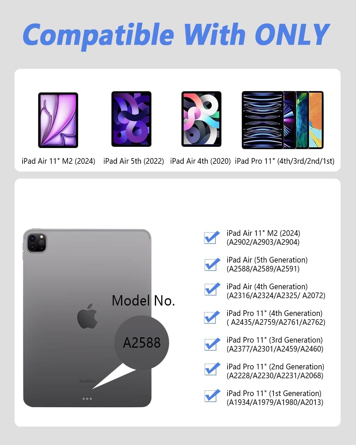 Nuflaz Toetsenbordhoes met Trackpad voor iPad Air 11" (M2) 2024 en iPad Pro 11" (Gen 1-4), Zwart Grijs