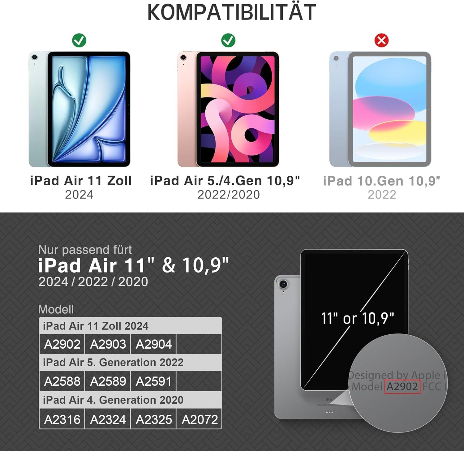 KingBlanc Hoes voor iPad Air 11 inch (2024 M2), Air 5e Gen (2022) & Air 4e Gen (2020) 10.9 inch, met Pencilhouder, Blauw