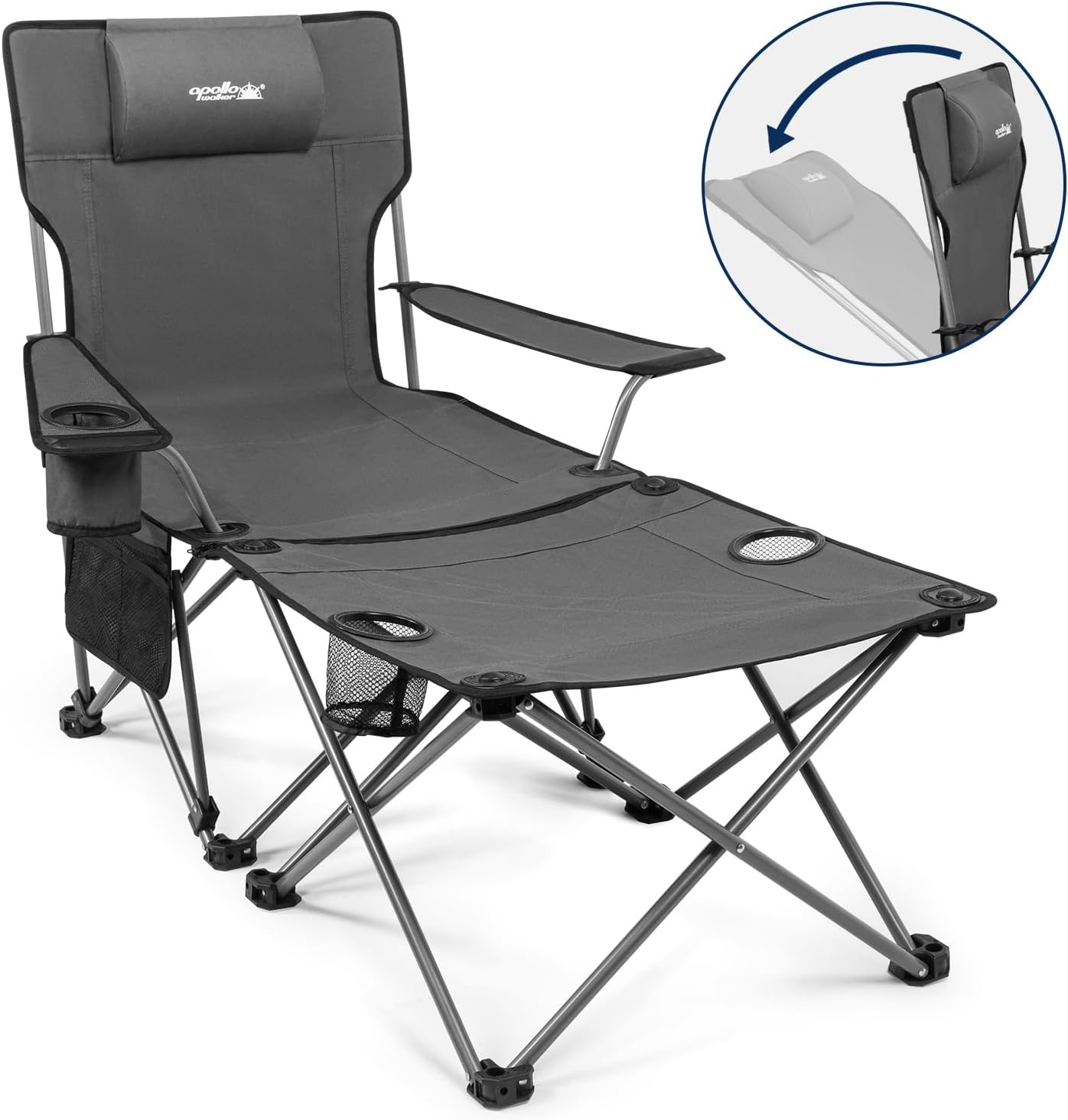 APOLLO WALKER Strandstoelen Voor Volwassenen: 6-poot Strandstoelen, Laag Opvouwbaar, Lichtgewicht, Ademend Gaas, Opvouwbare Tuinstoelen, 90°tot 135° Verstelbaar Voor Buiten（Grijs）