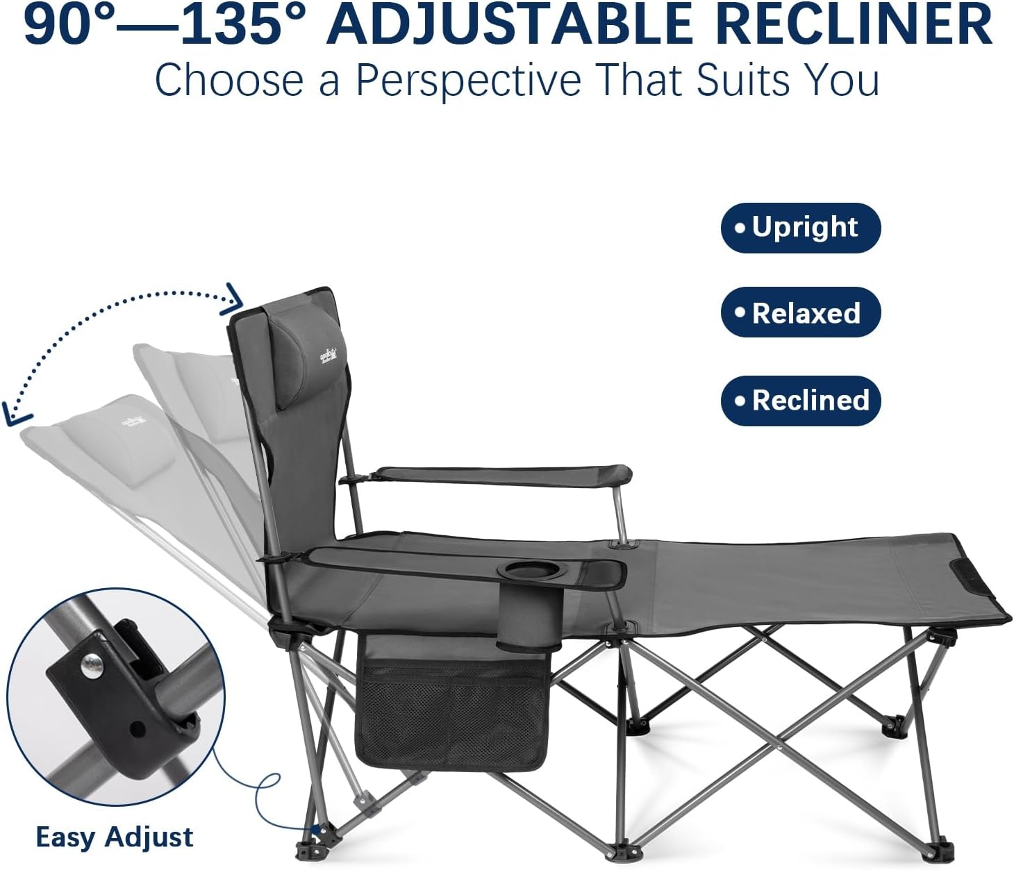 APOLLO WALKER Strandstoelen Voor Volwassenen: 6-poot Strandstoelen, Laag Opvouwbaar, Lichtgewicht, Ademend Gaas, Opvouwbare Tuinstoelen, 90°tot 135° Verstelbaar Voor Buiten（Grijs）