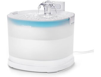 Cheerble Kattenfontein, 2 liter, zonder pomp, drinkfontein voor katten met bewegingsmelder, BPA-vrij, 23 dB ultralicht, eenvoudige reiniging, waterfontein voor katten en kleine dieren (Elfin E1)