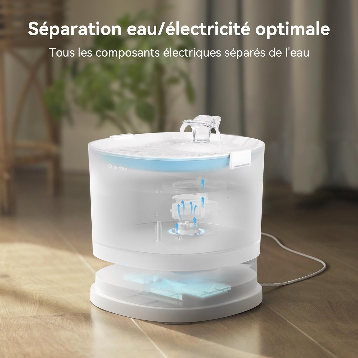 Cheerble Kattenfontein, 2 liter, zonder pomp, drinkfontein voor katten met bewegingsmelder, BPA-vrij, 23 dB ultralicht, eenvoudige reiniging, waterfontein voor katten en kleine dieren (Elfin E1)