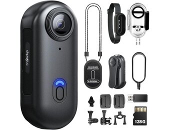 4K Actiecamera, duim actiecamera, klein formaat, overal te monteren, kleine lichaamscamera met veerclip, draagbare vlogging, handsfree POV-opname, helmcam voor fietsen, motorfiets (4K-128G)