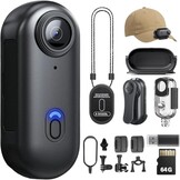 4K lichaamscamera's met audio- en videotracking, waterdichte 4K-lichaamscamera, magnetisch en met 360° clip, 120 minuten batterij voor fietsen, wandelen met dieren (4K-P-64G)