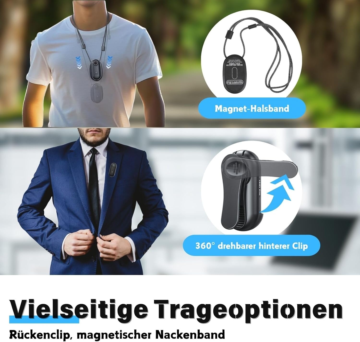 4K lichaamscamera's met audio- en videotracking, waterdichte 4K-lichaamscamera, magnetisch en met 360° clip, 120 minuten batterij voor fietsen, wandelen met dieren (4K-P-64G)