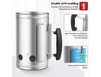 BEAU JARDIN Houtskool Schoorsteen Starter 28 x 17.7cm BBQ Inklapbare Schoorsteen Starter met Hittebestendige Handvat Aansteker Brandontsteking Steenkool Brander voor Buitenshuis Camping Picknick