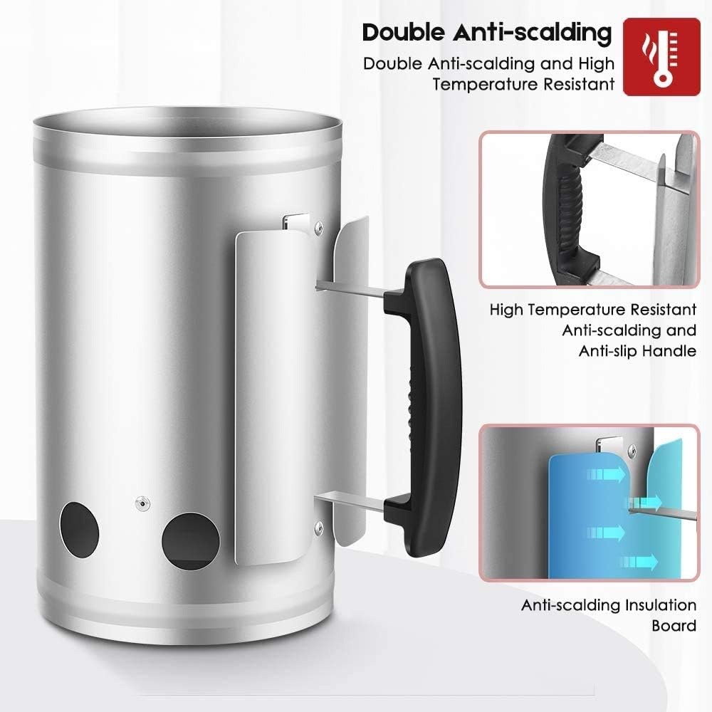 BEAU JARDIN Houtskool Schoorsteen Starter 28 x 17.7cm BBQ Inklapbare Schoorsteen Starter met Hittebestendige Handvat Aansteker Brandontsteking Steenkool Brander voor Buitenshuis Camping Picknick