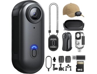 4K lichaamscamera's met audio- en videotracking, waterdichte 4K-lichaamscamera, magnetisch en met 360° clip, 120 minuten batterij voor fietsen, wandelen met dieren (4K-P-64G)