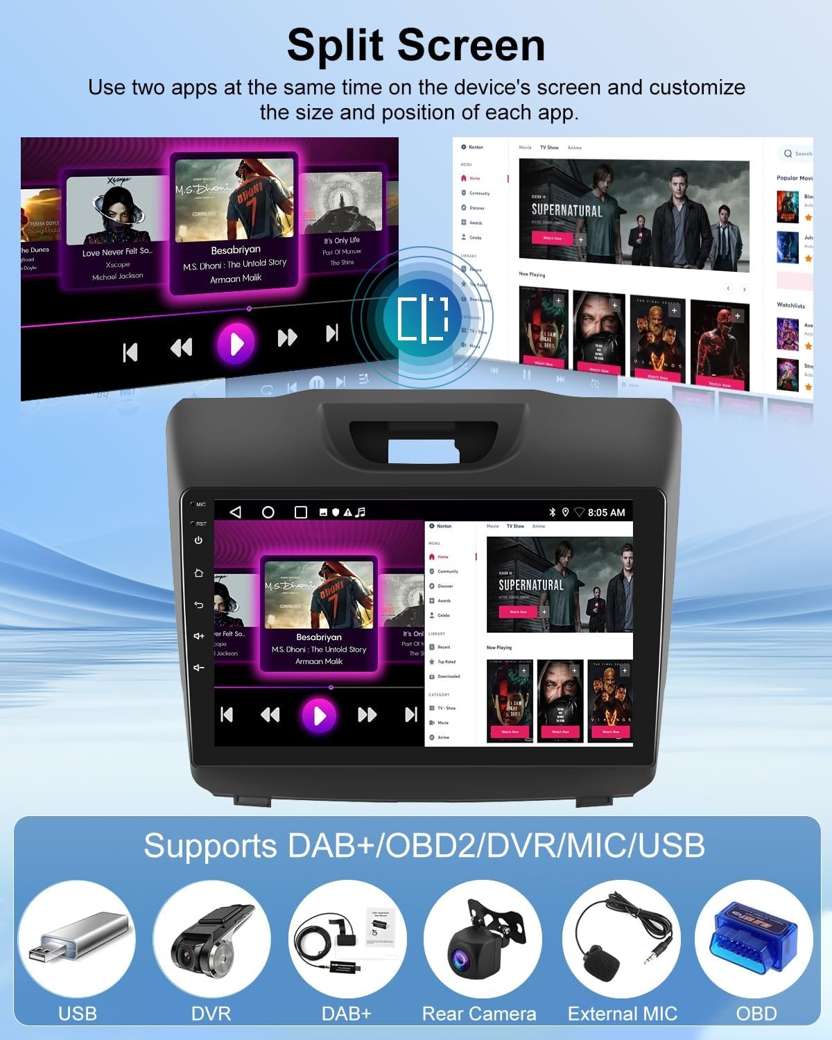 Android Autoradio 2G+64GB voor Isuzu MU-X/D-MAX 2015-2018 met Draadloze CarPlay & Android Auto