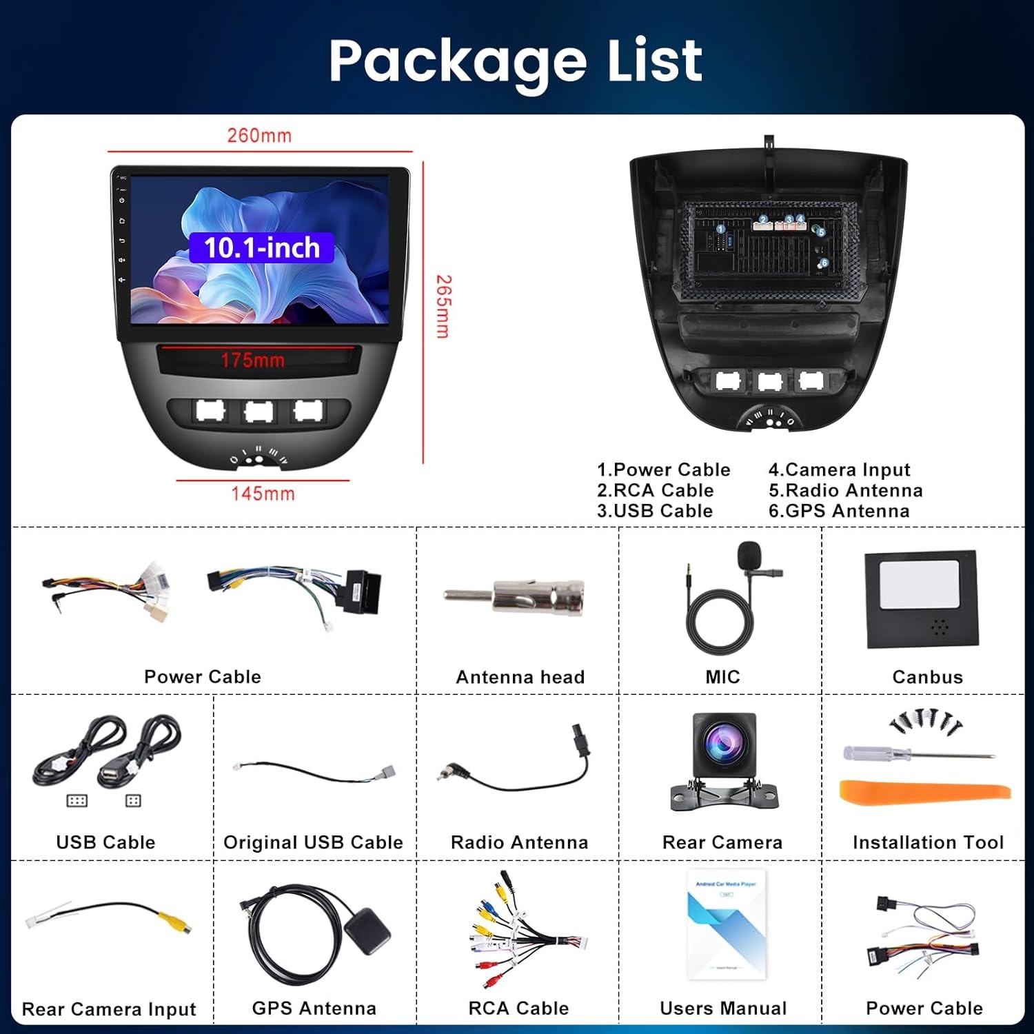 NHOPEEW 8 Core 6+128G autoradio voor Peugeot 107 / Citroen C1 / Toyota Aygo 2004-2014 - 10,1 inch Android autoradio met Carplay en Android Auto, WiFi, GPS, DSP FM RDS + achteruitrijcamera