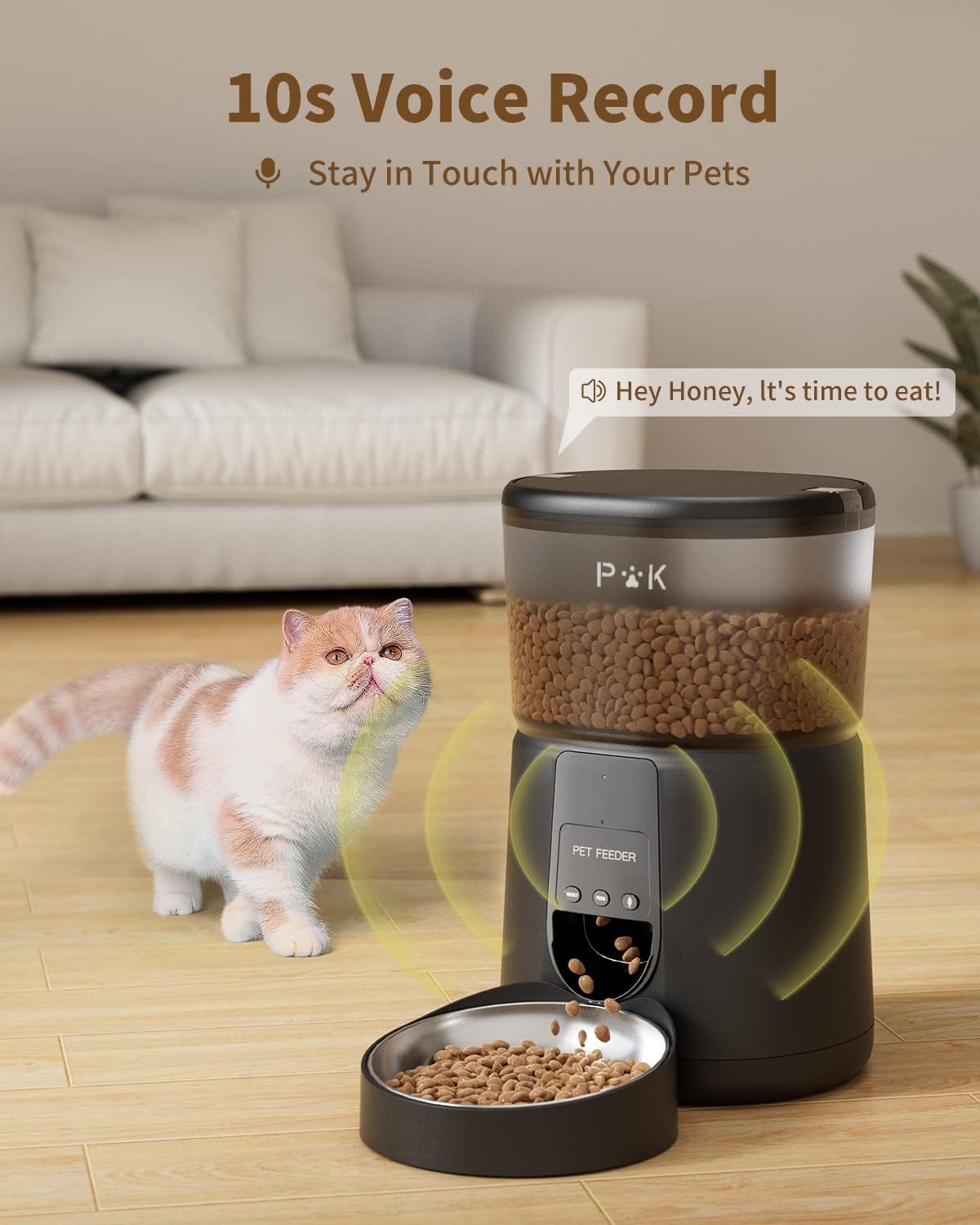 PUPPY KITTY Voederautomaat voor katten en honden, 2,4 G wifi, intelligente kattenvoer-automaat met roestvrijstalen kom voor droogvoer, app-bediening, spraakopname, 1 - 10 maaltijden per dag