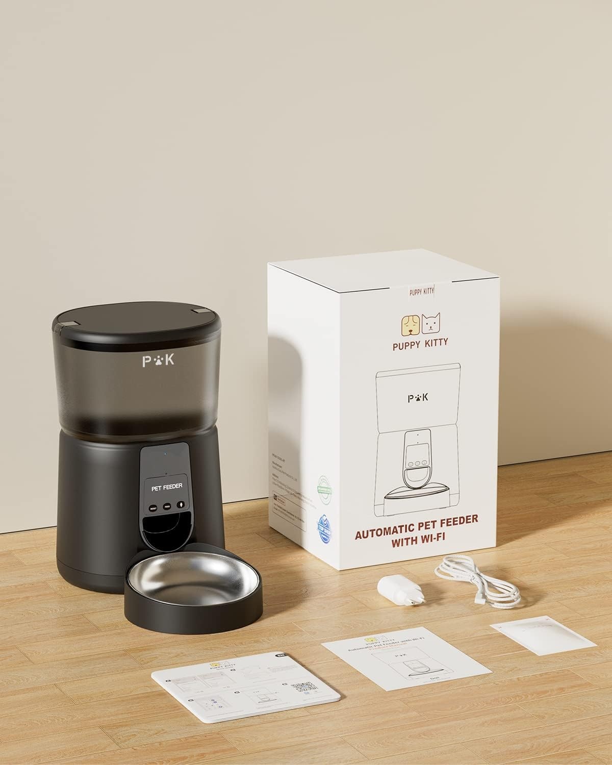 PUPPY KITTY Voederautomaat voor katten en honden, 2,4 G wifi, intelligente kattenvoer-automaat met roestvrijstalen kom voor droogvoer, app-bediening, spraakopname, 1 - 10 maaltijden per dag