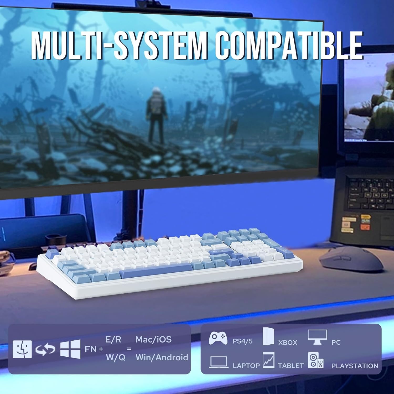 EPOMAKER x AULA F99 Draadloos Mechanisch Toetsenbord, Hot Swappable Pakking Aangepast Gaming Toetsenbord met Vijf Lagen Vulling, Bluetooth/2.4GHz/USB-C, RGB, 8000mAh Batterij (Paars, Graywood Switch)