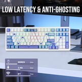 EPOMAKER x AULA F99 Draadloos Mechanisch Toetsenbord, Hot Swappable Pakking Aangepast Gaming Toetsenbord met Vijf Lagen Vulling, Bluetooth/2.4GHz/USB-C, RGB, 8000mAh Batterij (Paars, Graywood Switch)